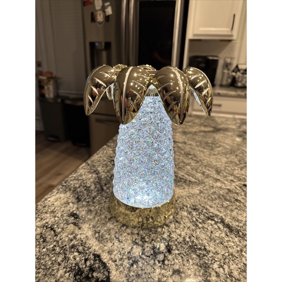Palm Tree Color Changing Night Light Glitter Sparkle and Metal Candle Holder - Picture 4 of 11